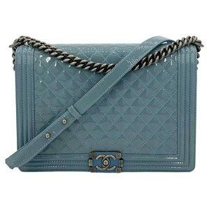Chanel Light Blue Patent Large Boy Bag